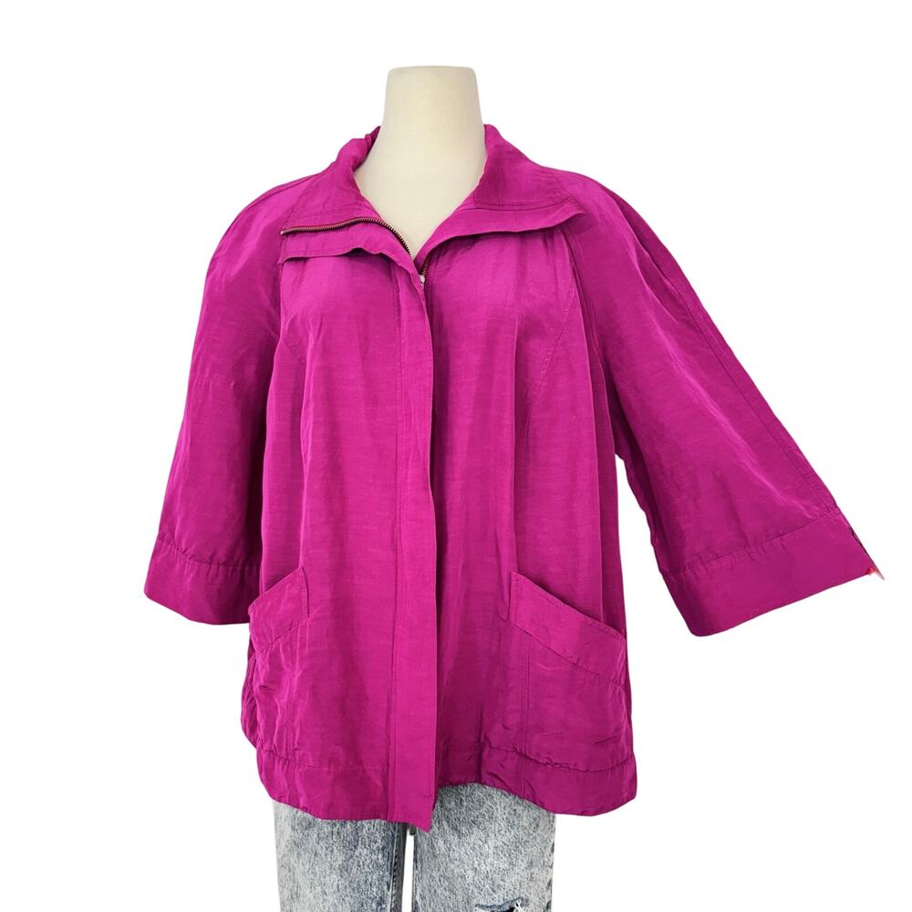 Lafayette 148 Linen Blend Full Zip Performance Blazer Jacket Hot Pink Size 18
